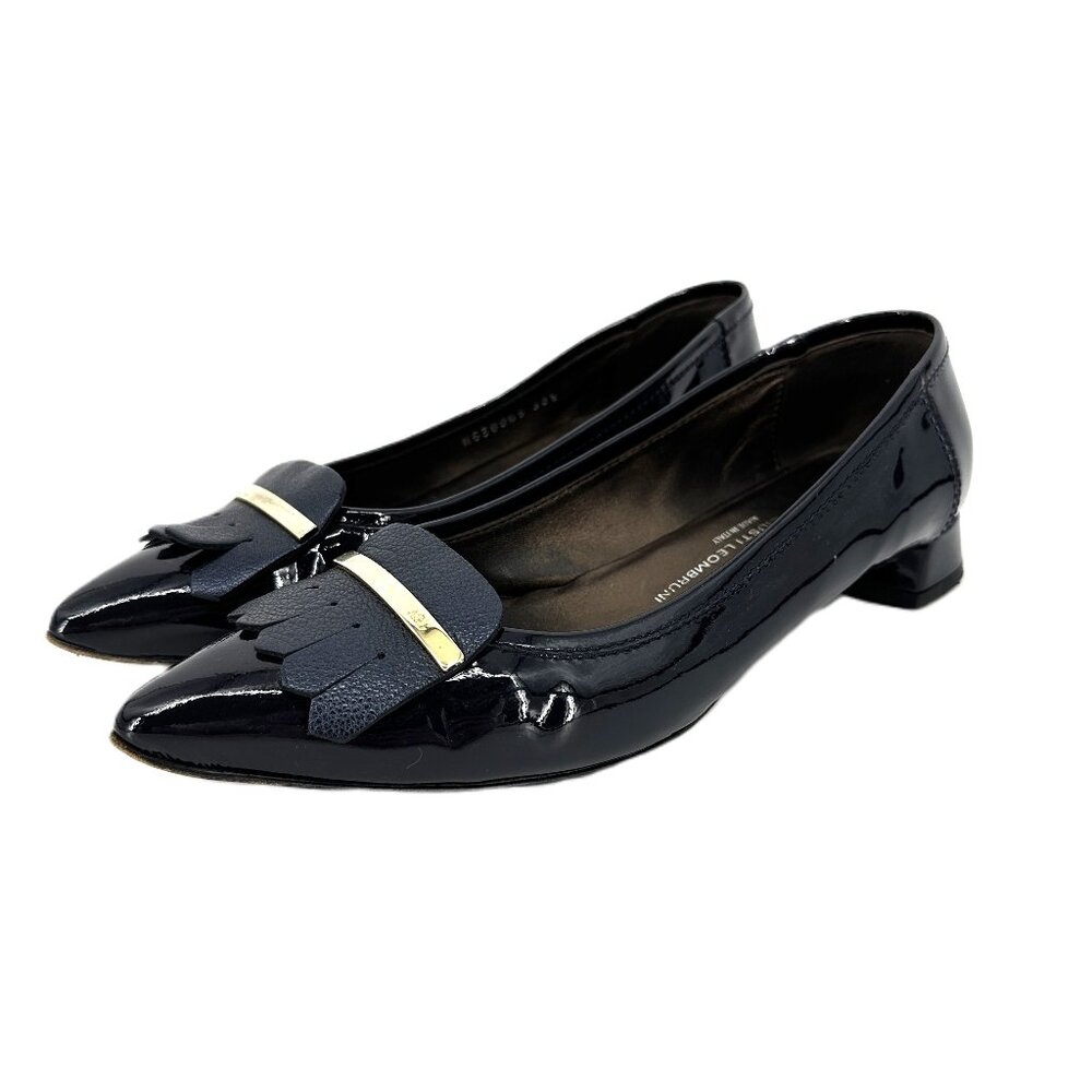 AGL Attilio Giusti Leombruni Kiltie Low Block Heel Pumps Deep Navy Leather 8.5